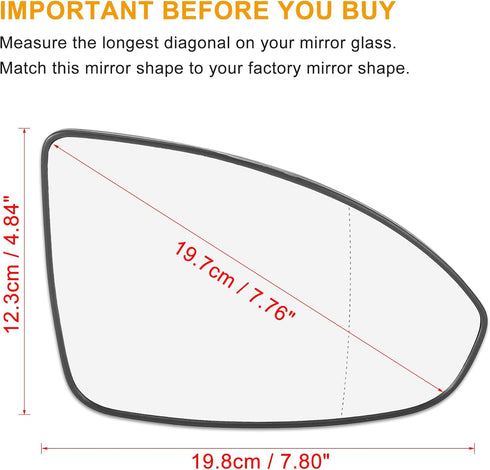 X AUTOHAUX Car Rearview Mirror Glass Replacement with Backing Plate Heated Right Passenger Side for Chevrolet Cruze 2011-2016...