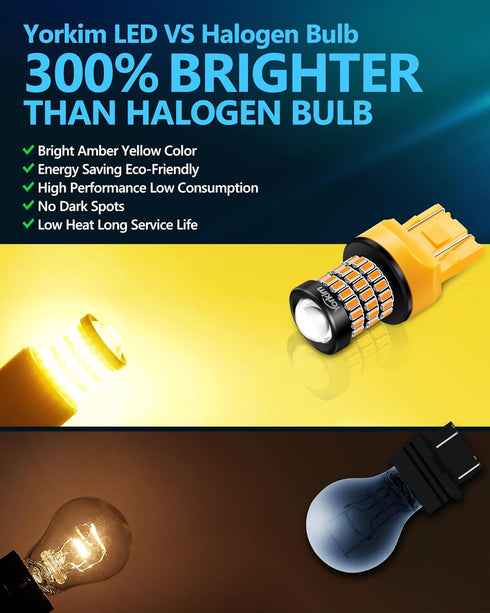 Yorkim 7440 Led Bulb Amber 7443 Led, Ultra Bright T20 Led 7440a Bulb W21W Led for Backup Reverse Light, Break Tail Light, Turn Signal Pack of 2...
