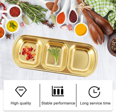 DOITOOL 2Pcs Stainless Steel Dipping Bowls,3 Compartment Appetizer Serving Tray,Soy Sauce Dish Serving Dishes Appetizer Plates for Soy Sauce, Ketc...