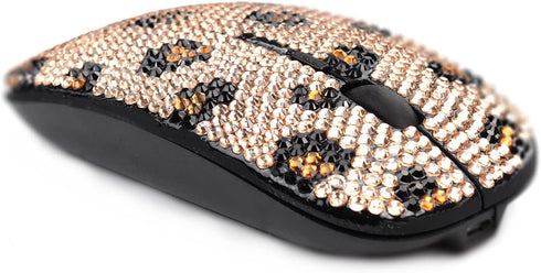 Bling Wireless Mouse, Pink Rhinestone Wireless Mouse Sparkly Computer Mouse with USB Receiver for Girls, Bedazzled Leopard Mice for Notebook, PC, ...
