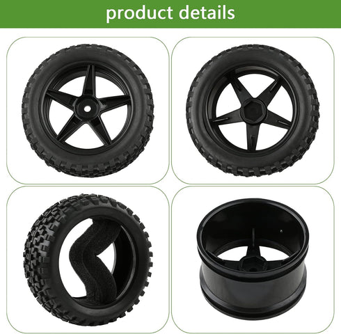 4pcs RC Buggy Tires 12mm Hex Wheels and Tires for 1/10 Scale Buggy RC Off Road Vehicle Tyres with Locking Nuts Washers and Wrench Spare Parts Repl...