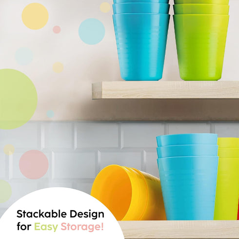 Kids Cups - Set of 12, 8 oz Plastic Cups Reusable - Dishwasher Safe - BPA-Free for Kids & Toddler...