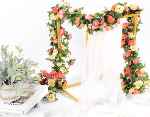 Miracliy 8Pcs 66FT Flower Garland, Orange and Champagne Artificial Rose Floral Vines Fake Hanging Spring Flower Garland for Wall Backdrop Wedding ...