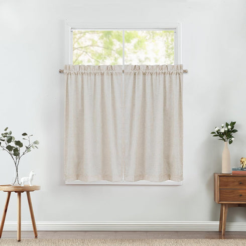 jinchan Beige Kitchen Curtains Linen Tier Curtains 45 Inches Farmhouse Cafe Curtain Light Filtering Flax Country Rustic Bathroom RV 2 Panels Crude...