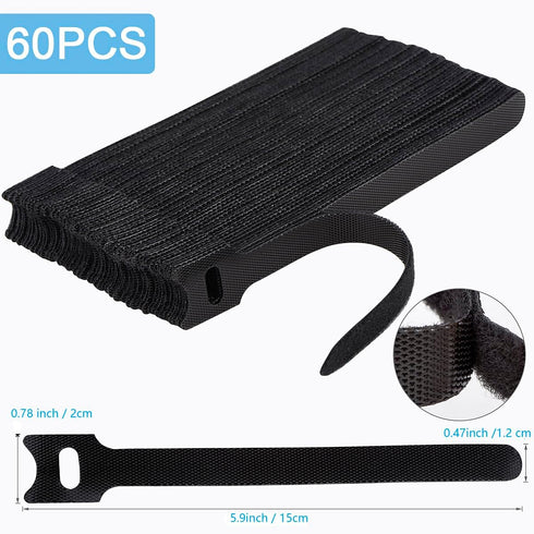 60 PCS 6 Inches Reusable Cable Ties, Adjustable Cord Straps, Wire Organizer, Cord Wrap and Hook Loop Cable Management - Black...