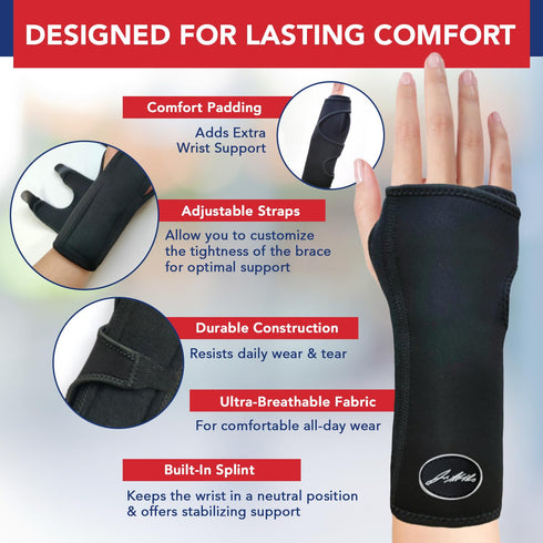 Dr. Arthritis Day & Night Support Carpal Tunnel Wrist Brace, Adjustable Hand Splint with Cushion Padding for Wrist Pain Relief, Right & Left Carpa...
