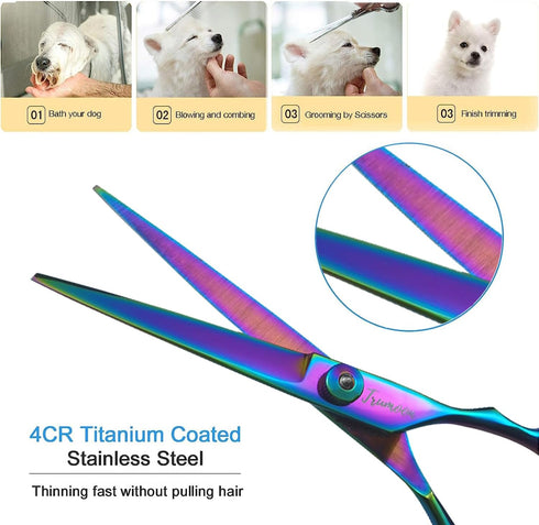 5 in 1 Professional Dog Grooming Scissors Kit - Sharp and Durable Straight & Thinning & Curved Shears Scissors set Pet Grooming Shears for Dog&Cat...