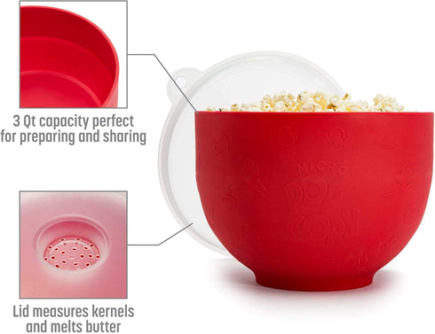 Goodful Silicone Popcorn Popper, Collapsible Hot Air Microwavable Popcorn Maker, Bowl Made without BPA, Red...