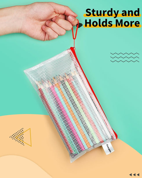 Smarpau 24PCS Pencil Pouches Bulk, 9.3" x 4.7"Mesh Zipper Pouch Pencil Case, 12 Colors Waterproof Small Zipper Pouches for Travel, Cosmetics, Offi...