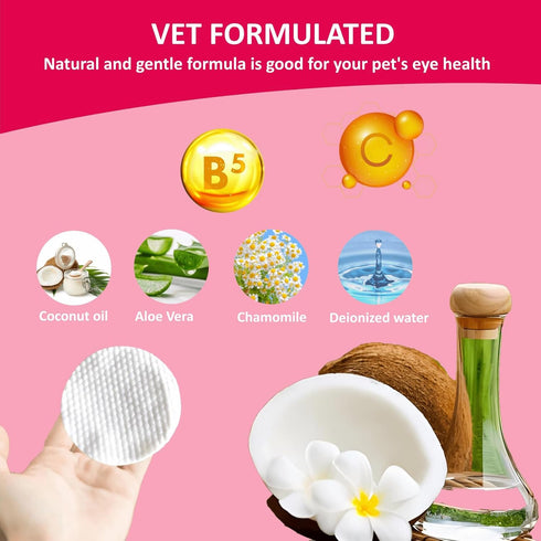 Dog Eye Wipes, Tear Stain Remover for Dogs & Cats - 100pcs Remove Eye Discharge and Crust - Coconut Oil Pet Cleaning Grooming Deodorizing Wipes fo...