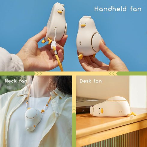 LIE-IN-PEACE DUCK Portable Neck Fan, Hanging Neck Fan with Adjustable Lanyard, USB Rechargeable 3 Wind Speed Personal Fan, Hands Free Bladeless Fa...