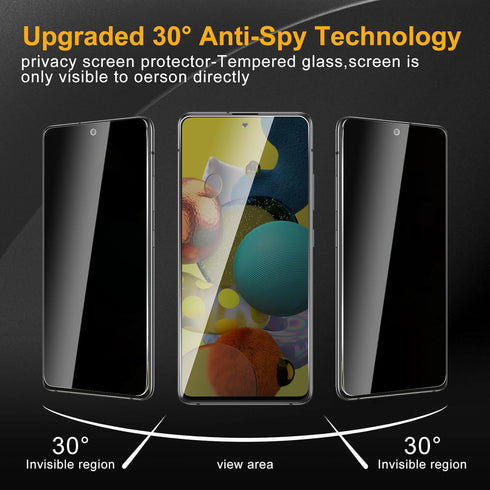 3 Pack Privacy Screen Protector for Samsung Galaxy A51 With 3 Pack Camera Lens Protector, Anti Spy Tempered Glass 9H Hardness, Black Protector Ant...