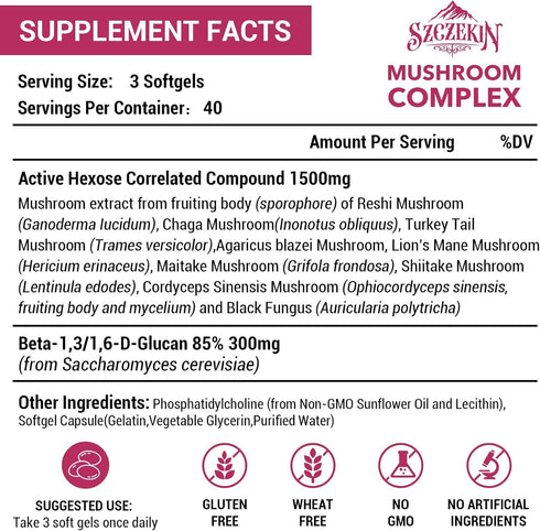 1500mg Liposomal Active Hexose Correlated Supplement,120 Soft Gels Beta-Glucans with Natural Mushroom Extract, Immune System, Liver Function, Main...