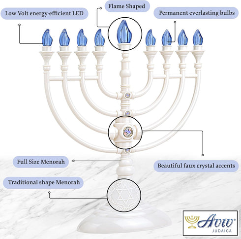 Traditional Hanukkah LED Electric Menorah Powered by Battery or USB Chanukiah - 4' Micro USB Cable Included Electronic Chanukah Candles Minorah Li...