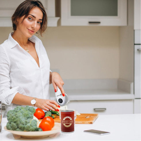 Electric can opener-open almost any can with one touch, medium, White...
