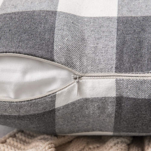 MIULEE Pack of 2 Classic Farmhouse Buffalo Check Plaids Polyester Linen Soft Soild Square Throw Pillow Covers Grey and White Home Decor Outdoor Cu...