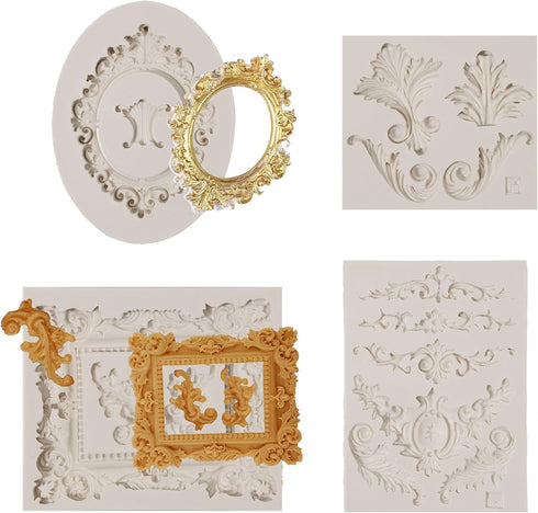 Baroque Silicone Fondant Frame Mold, Photo Cake Mold for Baking Wedding Birthday Party Cake Decorating, Cupcake Toppers Chocolate, Curlicues Borde...