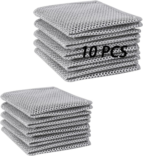 Wire Dishwashing Rag, 10 Pack Non Scratch Wire Dishcloth, Multipurpose Wire Washing Cloth for Wet and Dry, Scrubbing Wire Dishcloths for Kitchen...