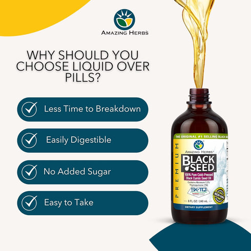 Amazing Herbs Premium Black Seed Oil - Gluten Free, Non GMO, Cold Pressed Nigella Sativa Aids in Digestive Health, Immune Support, Brain Function ...