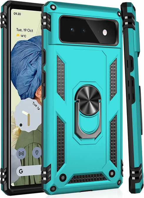 IKAZZ Suitable for Google Pixel 6 Case,Military Grade Shockproof Heavy Duty Protective Phone Case Pass 16ft Drop Test with Magnetic Kickstand Car ...