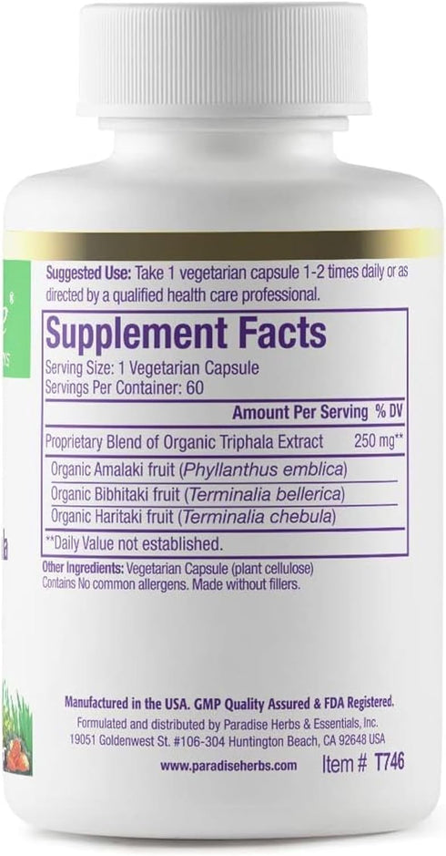 Paradise Herbs Triphala Extract, Super Potent, Ultra Pure, Vegan, Non GMO, Gluten Free, 60 Vegetarian Capsules...