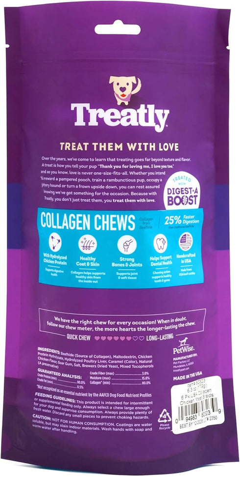 USA Collagen Braids 6-7" Dog Chew Treats - Chicken Meat Flavor, 6 Count/1 Pack...