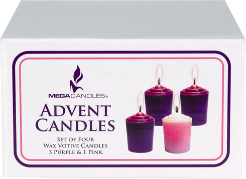 Mega Candles 4 pcs Unscented Christmas Advent Candles Set, Hand Poured Premium Wax Votive Candle 15 Hours 1.5 Inch x 2.25 Inch, Holidays, Celebrat...