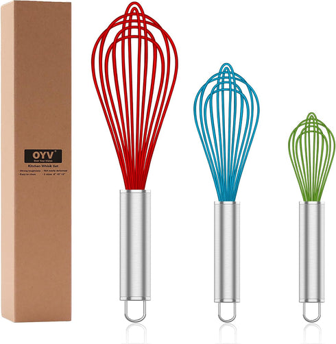 Silicone Rubber Whisk,Premium Whisks For Cooking Non Scratch,Stainless Steel & Silicone Wisk For Nonstick Cookware Pans, High Heat Resistant kitch...