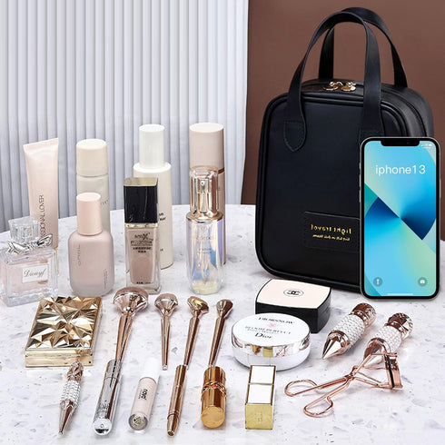 Travel Makeup Bag,Small Cosmetic Bags,Mini Toiletry Bag with Zipper,Leather Make Up Case, Accessories with Divider, Suitcases for Women (black)...
