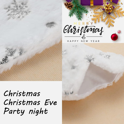 Senneny Snowy White Plush Pet Dog Christmas Stocking, Silver Snowflake Sequin Dog Christmas Stockings Large Bone Shape Faux Fur, Hanging Christmas...