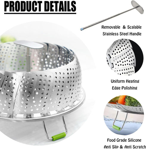 Vegetable Steamer Basket for Cooking Food Veggie Broccoli Meat Steamer Pot Cooker Expandable Steel Steamer (5.5"-9")...