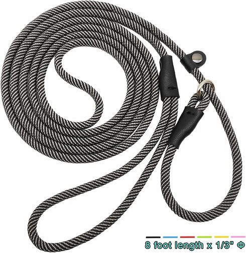 8FT Slip Lead Dog Leash, 1/3” Strong Rope Dog Leash, Adjustable No- Pull Small Dog Leash for Puppy, Small and Medium Pets Black...