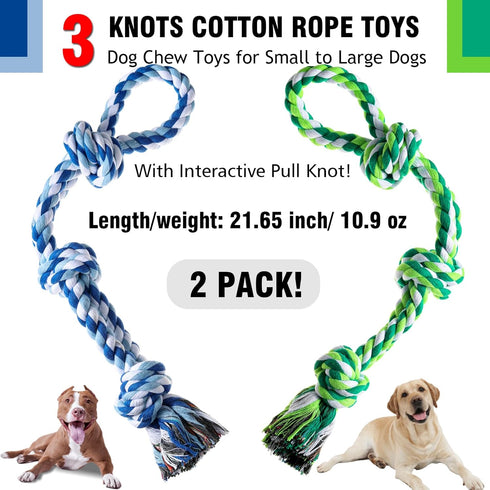 Dog Rope Toys 2 Pcs Indestructible Dog Toys, Dog Chew Toys for Aggressive Chewers, Tough Puppy Teething Chew Toys for Boredom, Dental Cleaning Tug...