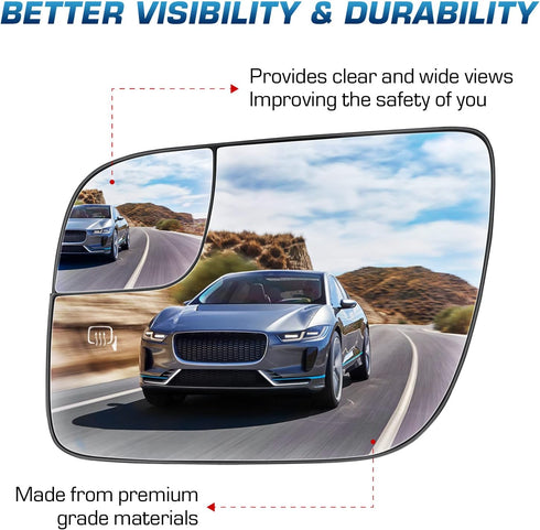 Youxmoto Side Mirror Glass 2011-2017 Fit For Ford Explorer Driver Left Heated Side View Mirror Glass, with Rear Holder, Fit For BB5Z17K707M...