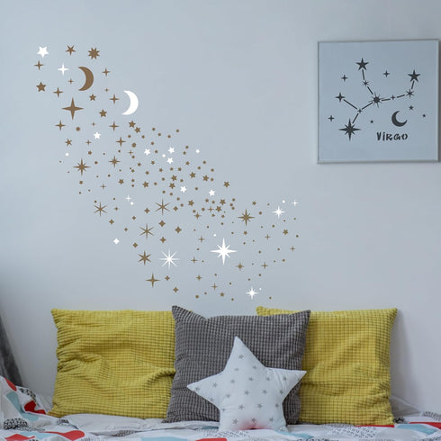 Star Stencils for Painting, 16 Pcs Star Moon Stencils for Painting on Wood Wall Painting Template, Large Reusable Star Zodiac Constellation Stenci...