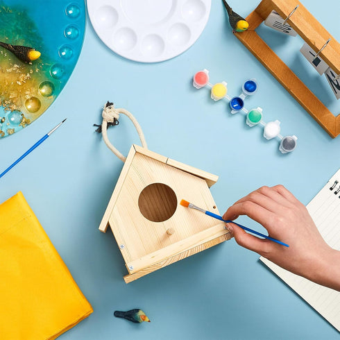 Liliful Wooden DIY Birdhouse Kit for Adults Unfinished Wooden Bird Houses with Paints and Paintbrushes Hanging Woodworking Craft Kit for Boys or G...