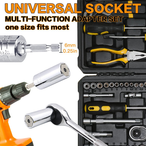 Jishi Universal Socket Tools Set w/Power Drill Adapter(7-19 MM), Fathers Day Dad Gifts from Daughter Son Wife, Birthday Gifts for Men Grandpa Husb...