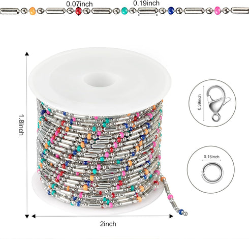 Kyutong 13 Feet/4M Silver Necklace Chains Spool Multicolor Ball Bead Chains for Jewelry Making Solid Stainless Steel Chain on a Roll for Earring B...