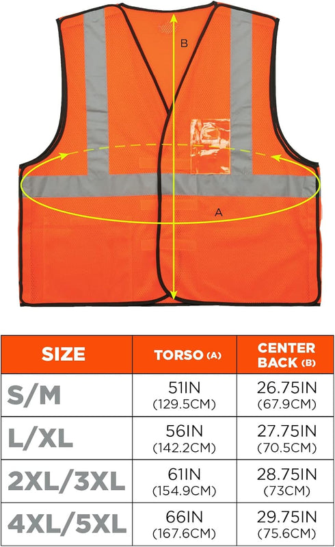 Ergodyne GloWear 8216BA ANSI High Visibility Breakaway Reflective Safety Vest with ID Badge Holder, Orange, 4X-Large/5X-Large...