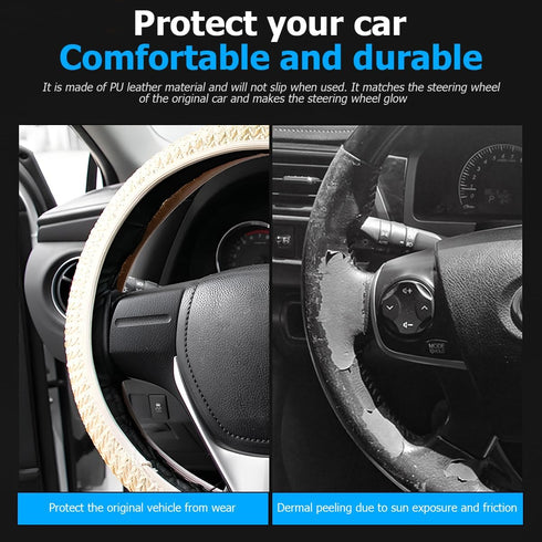 Car Steering Wheel Cover, Microfiber Breathable Ice Silk Steering Wheel Cover for Women & Men, 15 Inch Car Accessories Anti-Slip Interior Trim Whe...