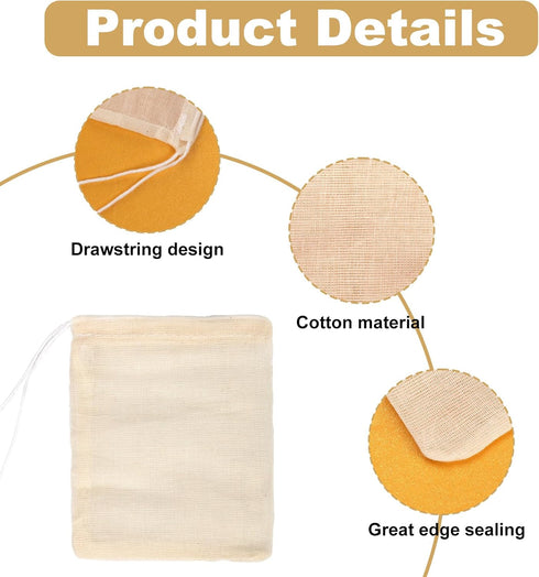 24pcs Spice Bags for Cooking, 3.86x3.15 Inch Drawstring Pho Soup Muslin Empty Tea Bags Straining Reusable Filter Cheesecloth Sachet for Spices Loo...