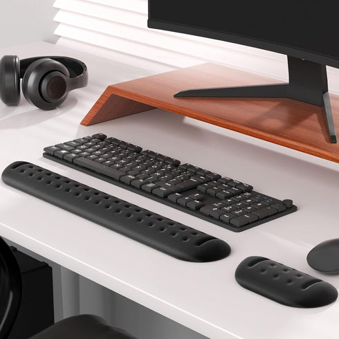 KTRIO Upgrade Memory Foam Keyboard Wrist Rest Set - Massage Holes Design Wrist Rest for Computer Keyboard - Ergonomic Keyboard Wrist Pad for Compu...