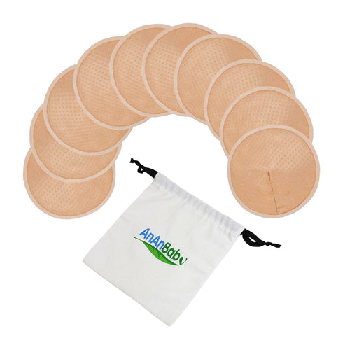 Organic Bamboo Nursing Breast Pads - 10-Pack Reusable Non-Slip Nipple Pads for Breastfeeding New Moms Postpartum Essentials (4.7inch) with Washing...
