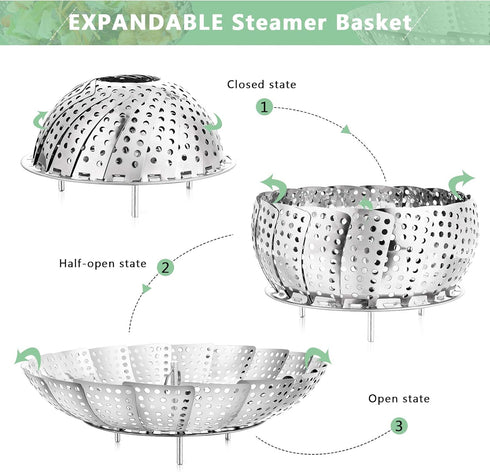 Buylorco Stainless Steel Folding Vegetable Steamer Insert for Veggie & Seafood Cooking (fits pots 5" to 9")...