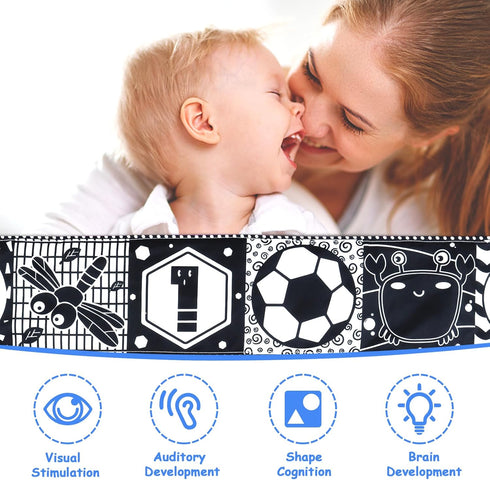 Newborn Toys Black and White Baby Toys 0-3 Months High Contrast Baby Toys for Newborn - High Contrast Baby Soft Book Infant Tummy Time Toys Crinkl...