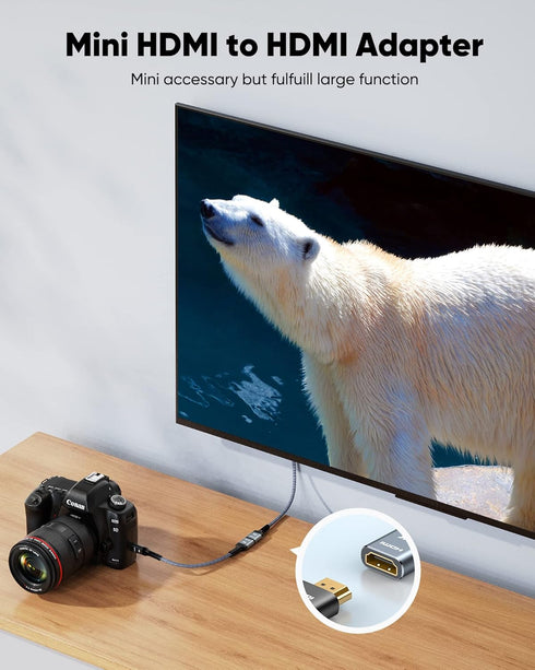 Highwings Mini HDMI to HDMI Adapter, 4K 60Hz Mini HDMI Male to HDMI Female Cable 4K HDR 18Gbps Compatible with Camera, Projector, Tablet, Graphics...
