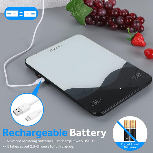 AIMILAR Food Scale, Chargeable LED Display 22lb with USB C Rechargeable Digital Kitchen Food Weight Scale for Baking and Cooking with Ounces and G...