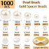 1000Pcs Pearl Beads for Bracelets Making, Pearl Beads for Jewelry Making for Adults, Silver Bracelet Beads DIY Kit, Silver Spacer Beads for Bracel...
