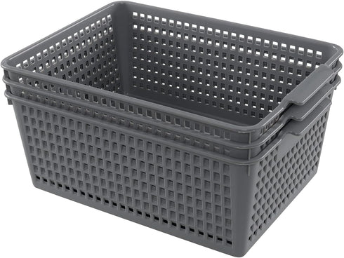 Plastic Organizing Baskets, Large Open Storage Bins Set of 3...