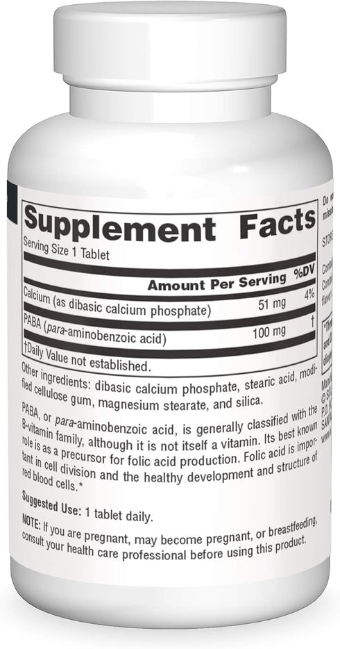 Source Naturals PABA - Para-Amino Benzoic Acid, 100 mg Dietary Supplement - 100 Tablets...